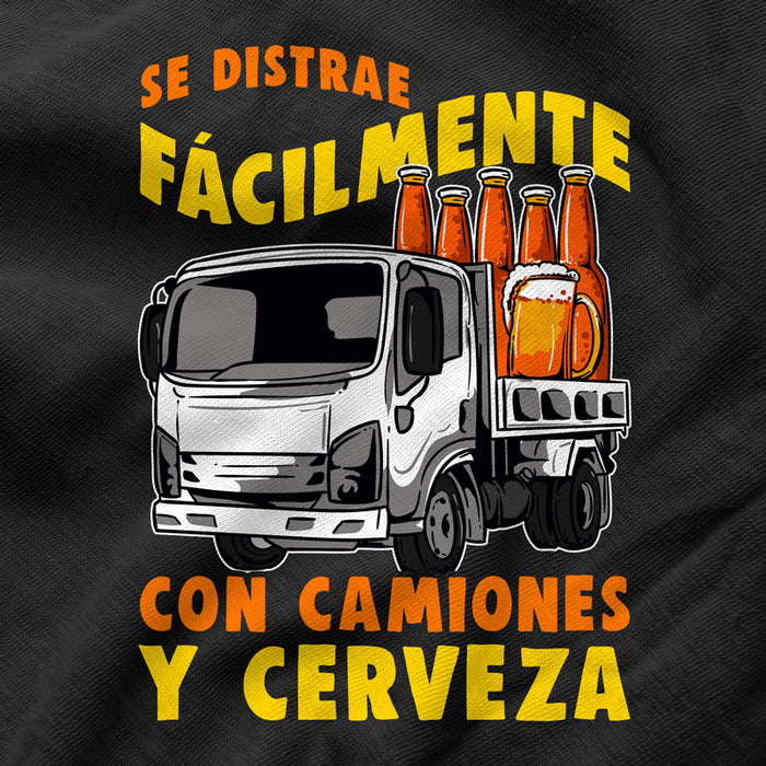 Camiseta se Distrae Facilmente con Camiones y Cerveza