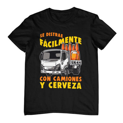 Camiseta se Distrae Facilmente con Camiones y Cerveza