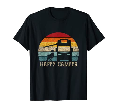 Happy Camper RV Camping Shirt Hombres Mujeres Retro Sun 70s Camiseta