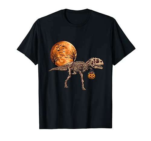 Halloween Jurásico dinosaurio esqueleto miedo calabaza caramelo Camiseta