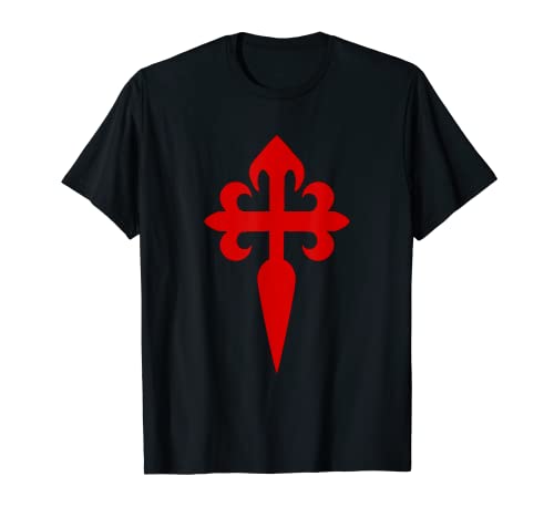 Camino de Santiago Camisa Logo Grande Cruz Espada Roja Camiseta