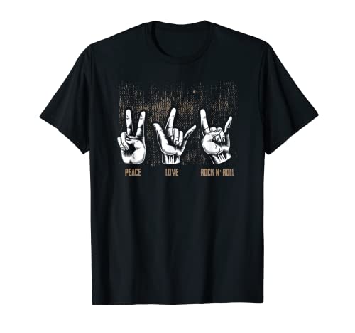 Peace Love Rock And Roll Guitar Retro Hippie Camiseta
