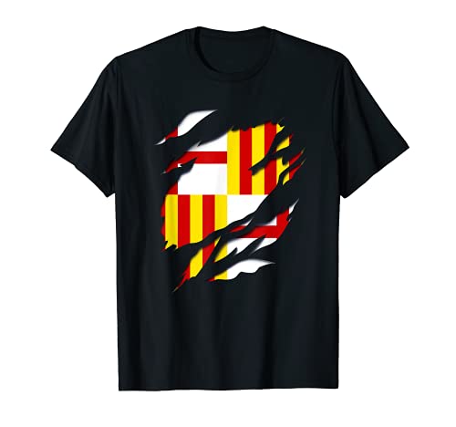 Bandera ciudad de Barcelona efecto rasgado 3D Cataluña Camiseta