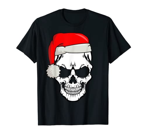 Calavera navideña con gorro de Navidad Camiseta
