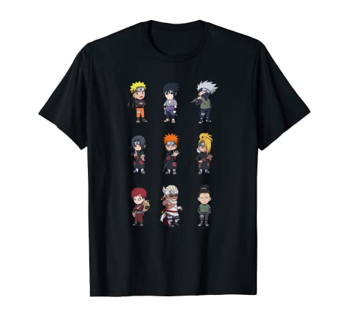 Naruto Shippuden Deformado 9 Up Camiseta para hombre, negro