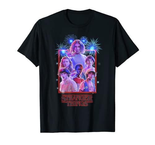 Netflix Stranger Things Group Shot Fireworks Poster Camiseta