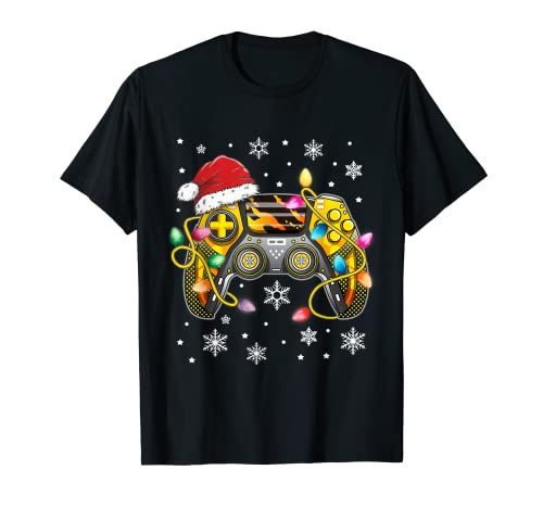 Mando De Videojuegos Gorro De Papá Noel Navidad Gamer Camiseta
