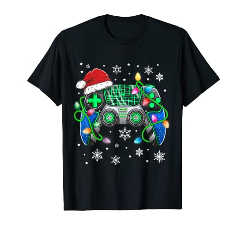 Mando De Videojuegos Gorro De Papá Noel Navidad Gamer Camiseta