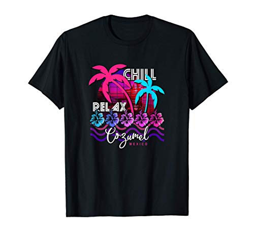 Retro Cozumel Mexico Vaporwave Aesthetic 80s Beach Sunset Camiseta