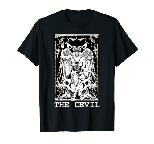 The Devil Horned Demon Tarot Card Witchy Satanic Ocult Tee Camiseta