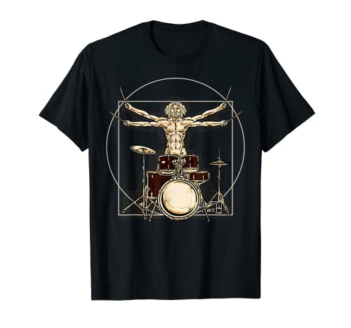 Hombre de Vitruvio Rock Baterista Música Divertida Camiseta