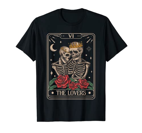 The Lovers Vintage Tarot Card, Astrología Skull Horror Oculto Camiseta
