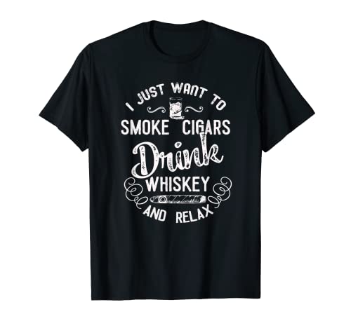Vintage Whisky & Cigar Lover T-Shirt Funny Cigar Smoker Tee Camiseta