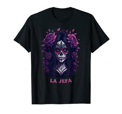 La Jefa Dia de los muertos Calavera Mexico Rockera Mujer Camiseta