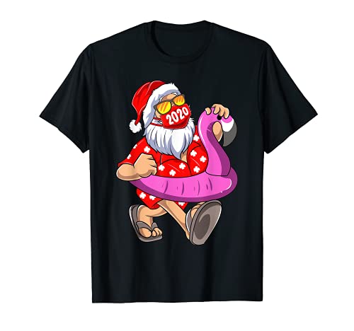 Navidad 2020 Papá Noel Mascarilla y Flotador Divertida Camiseta