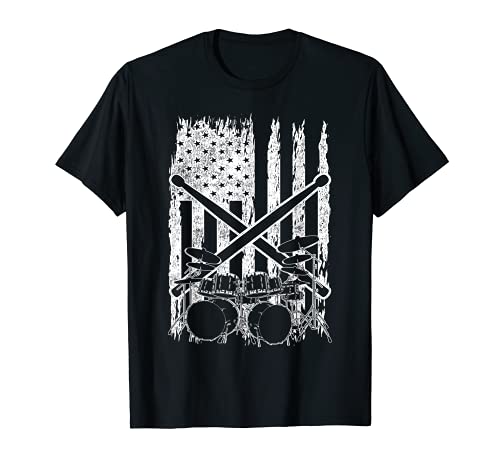 USA Bandera Instrumento Musical Rock Baterista Batería Camiseta