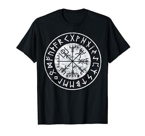 Kiwistar Maglietta Uomo Donna Viking Rune Bussola – Nero, Taglia L, 100% Cotone