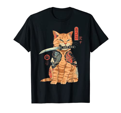 Catana Gato Tatuado Samurai Cat Arte Japonés Camiseta
