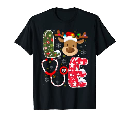 Gorro de enfermera de Navidad con diseño de reno de Papá Noel Camiseta