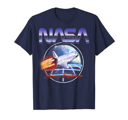 NASA Space Explorer 80's Neon Chrome Retro Vintage Camiseta