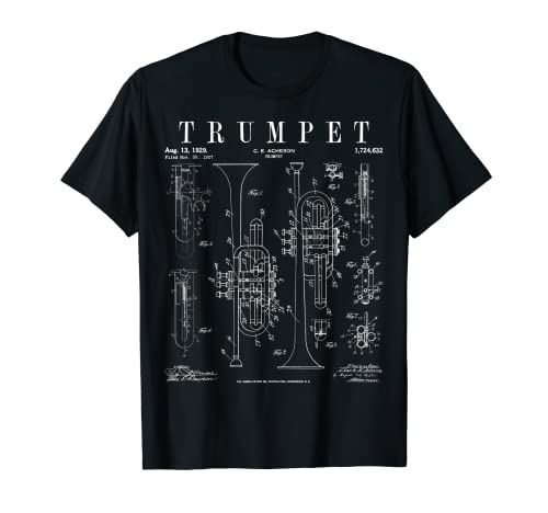 Trompeta Vintage Patente Trumpetista Dibujo Impresión Camiseta