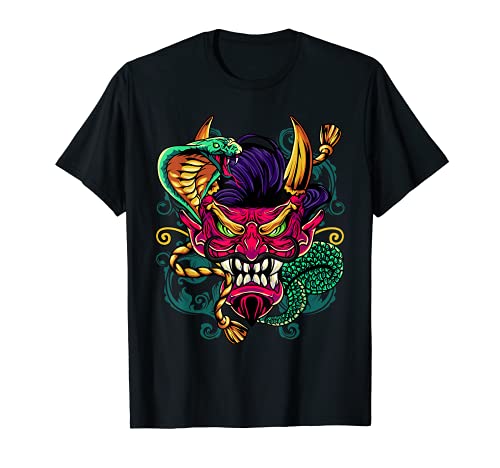 Máscara de serpiente demonio oni samurái japonesa Camiseta