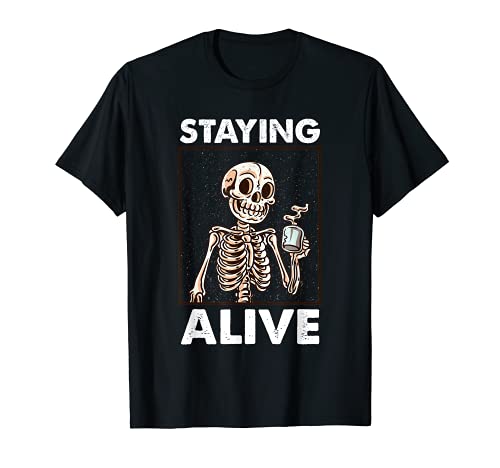 Me Mantengo Vivo Taza De Café Caliente Esqueleto Halloween Camiseta