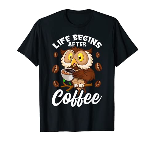 La Vida Comienza Después del Café Búho Halloween Camiseta