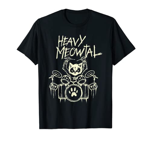 Heavy Metal Regalo Baterista El Gato Tocando Los Tambores Camiseta