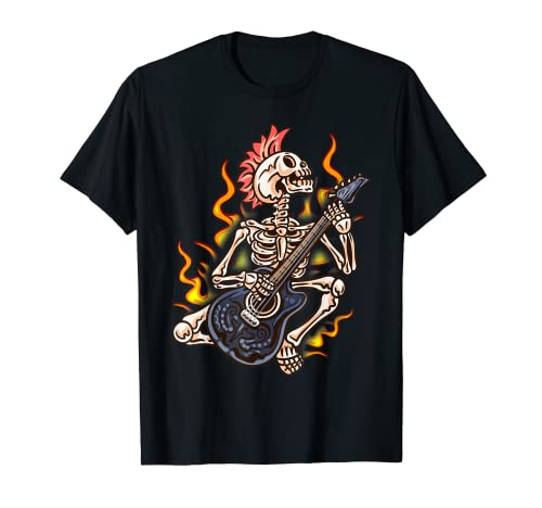 Guitarra eléctrica esqueleto Heavy Rock Metal Halloween Camiseta