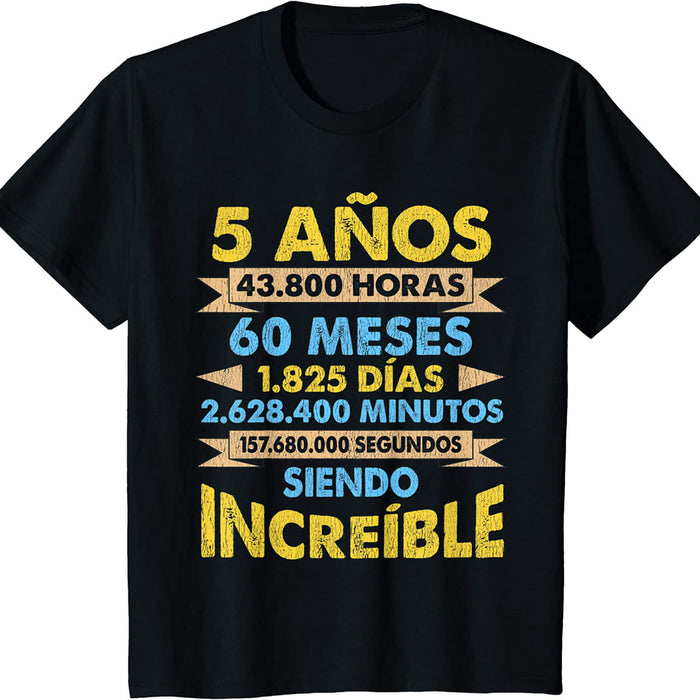 Camiseta Niños Cumpleaños 5 Años Siendo Increíble Cifras
