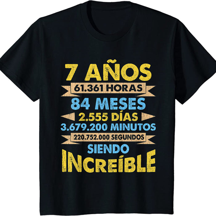 Camiseta Niños Cumpleaños 7 Años Siendo Increíble Cifras