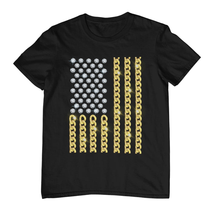 Camiseta de Bandera USA Cadenas de Oro